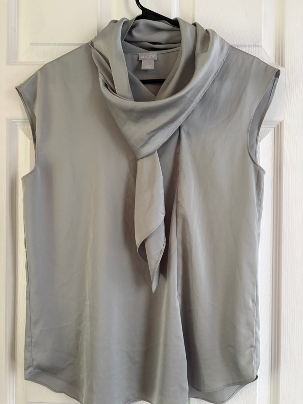 Chico's Light Gray Satin Sleeveless Top with Scarf Neck